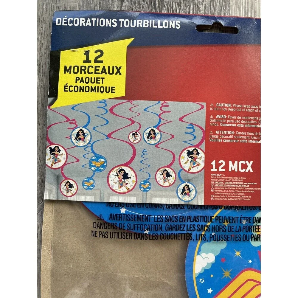 2x Young DC WONDER WOMAN HANGING SWIRL DECORATION (12pc) Birthday Party Supplies